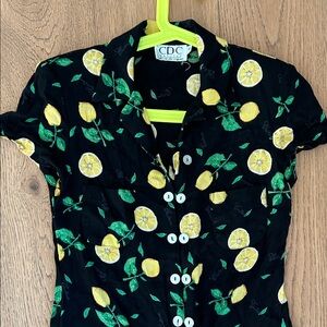 Vintage CDC Petites Black Mini Dress with Lemon and Leaf Motif